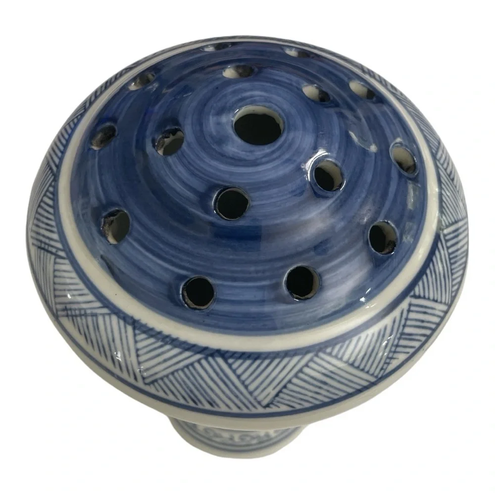 Vintage Blue White Chinoiserie Pierced Porcelain Cover Lamp Shade 8 Inch